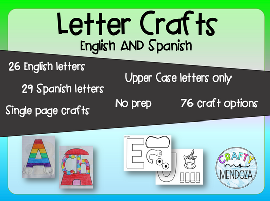 ENGLISH and SPANISH Letter Crafts A-Z