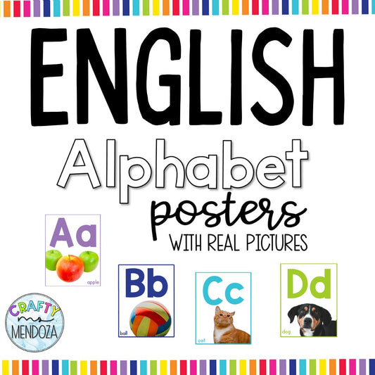 Real Pictures English Alphabet Posters - White and Rainbow