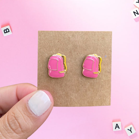 Pink Backpack Stud Earrings