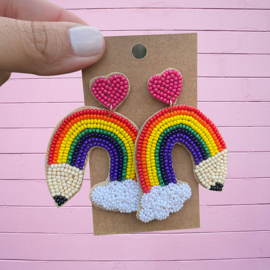Rainbow Pencil Beaded Earrings